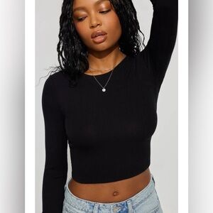 Blue blush ribbed cropped long sleeve